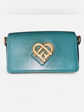 Furla Teal Leather Wristlet Clutch with Gold Logo